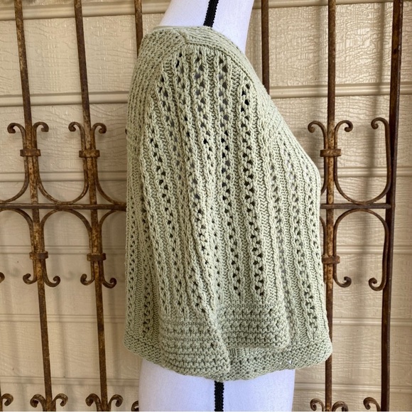 Dressbarn Open Front Crocheted Sage Cardigan Size Medium - Picture 5 of 12